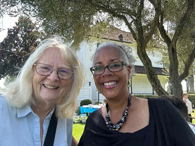 Malaika Ware with a supporter at the campaign kickoff at Neff Park.